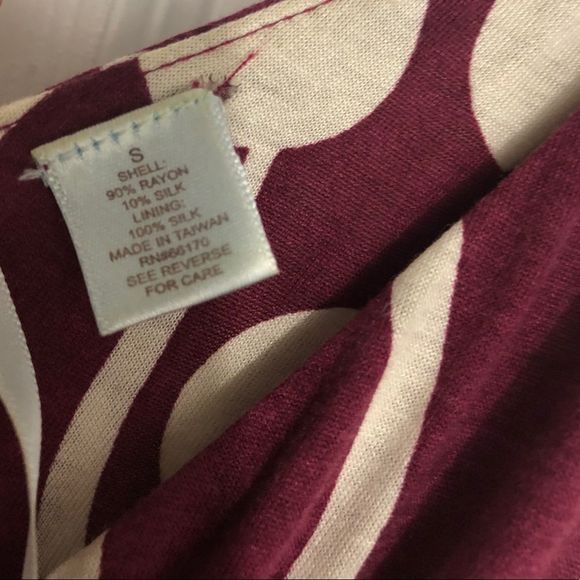 Anthropologie Maroon & cream printed dress 100% silk lined - Picture 3 of 4